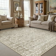 BERTHMEER Vintage Brown Large Area Rugs 8’x10' Clearance for Living Room Bedroom Office Dining Room Farmhouse Non Slip Washable Oriental Floral Traditional Distressed Rugs Carpets